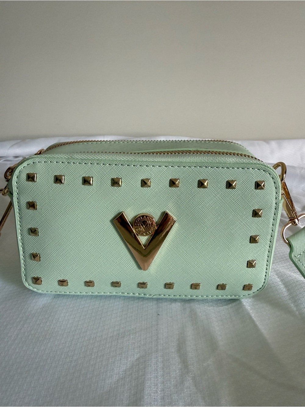 Valentino Orlandi V-3003 Mint Green Studded Camera Crossbody Bag